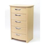 Contemporary light wood five drawer chest, 112cm H x 71cm W x 48cm D :For Further Condition