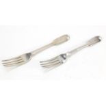 Two Victorian silver forks, London 1845 and 1880, each 17.5cm in length, 108.5g :For Further