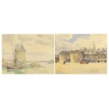 St. Malo and St. Servan Tour Solidor, pair of continental watercolours each bearing an indistinct