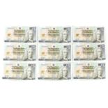 Nine Royal Bank of Scotland £5 notes with consecutive serial numbers, JWN1579287-JWN1579295 :For