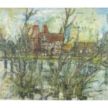 Dempsey - Water before buildings, Impressionist oil on canvas, framed, 80cm x 67cm :For Further