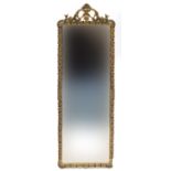 Rectangular gilt framed wall hanging mirror, 102cm x 35cm :For Further Condition Reports Please