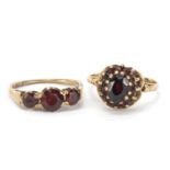 Two 9ct gold garnet rings sizes L and M, 4.4g :For Further Condition Reports Please Visit Our