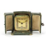 Art Deco Bayard travelling alarm clock, with fitted leather case, 8.5cm high :For Further