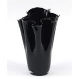Large contemporary black glass handkerchief vase, 49.5cm high :For Further Condition Reports