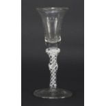 George III wine glass with double knopped air twist stem, 15.5cm high :For Further Condition Reports