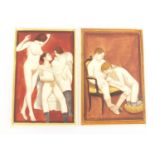 Two Indian Mughal style panels depicting erotic scenes, each 15cm x 10cm :For Further Condition