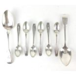Pair of Georgian silver spoons and set of six silver teaspoons, the pair hallmarked London 1817, the