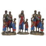Three Masai figure groups by the Leonardo Collection, the largest 30cm high :For Further Condition