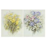 Enid Alison Western - Still life flowers, pair of watercolours, mounted and framed, each 32cm x 25cm