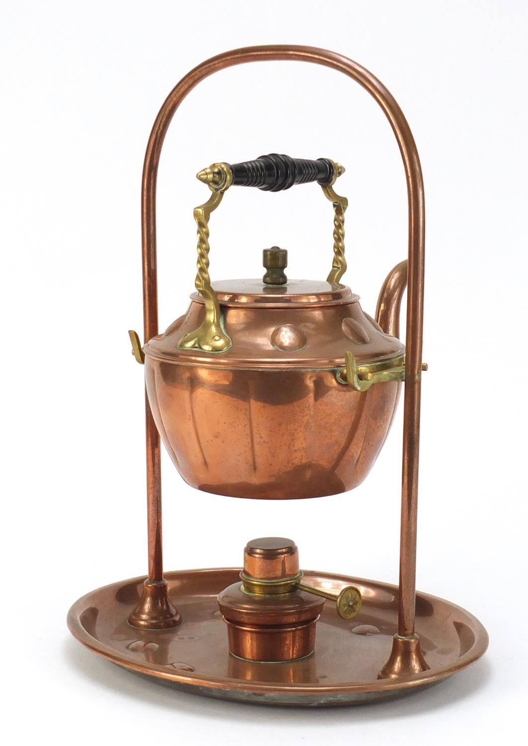 Henry Loveridge Arts & Crafts copper and brass teapot on stand with burner, 37cm high :For Further - Image 2 of 7