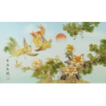 Chinese relief picture depicting birds of paradise amongst flowers, framed, 65cm x 38cm :For Further