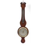 Georgian inlaid mahogany banjo barometer by J Fiora of Nottingham, 99cm high :For Further