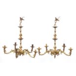 Pair of brass five branch chandeliers, 55cm in diameter x 48cm high excluding the chains :For