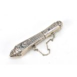 Victorian style silver needle case embossed with flowers, 6.5cm in length, 9.3g :For Further