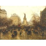 Fausto Giusto - Place de la République, Paris, 19th century oil on panel, part label verso,