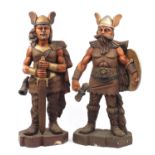 Two hand painted floor standing Vikings, the largest 88cm high :For Further Condition Reports Please