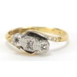 Art Deco 18ct gold diamond crossover ring, size J, 2.3g :For Further Condition Reports Please