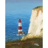 Beachy Head lighthouse, oil on canvas, bearing a signature Bogy, mounted and framed, 40cm x 31.