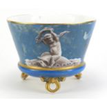 19th century Jacob Petite porcelain cache pot hand painted with a maiden and Putti, 19.5cm high x