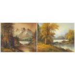 Landscapes with water, pair of oil on canvases, framed, each 24.5cm x 18.5cm :For Further