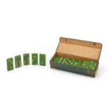Set of vintage green Bakelite dominoes housed in a case, each 6cm in length :For Further Condition