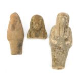 Three Egyptian terracotta Ushabtis, the largest 12.5cm high :For Further Condition Reports Please