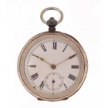 Gentlemen's silver open face pocket watch with subsidiary dial, impressed 0.935, 5cm in diameter,