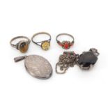 Silver jewellery, some set with semi precious stones including coral, quartz and tiger's eye :For