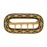 Gold coloured metal and enamel buckle, 5cm in length :For Further Condition Reports Please Visit Our