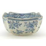 Chinese blue and white porcelain bowl, hand painted with flowers amongst foliage, 12cm H x 27cm W