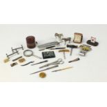 Miscellaneous objects including whist marker, AA car badge, fountain pen and corkscrews :For Further