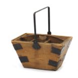 Vintage pine basket with iron mounts, 38cm wide :For Further Condition Reports Please Visit Our