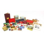 Mostly vintage toys and games including carved bone spinning top, playing cards, dominoes, puzzles