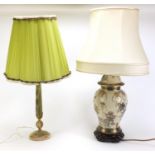 Two table lamps including a Japanese baluster vase, both with silk lined shades, the largest 64.
