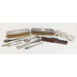 Silver items including vanity tools, napkin rings and clothes brushes, various hallmarks, the