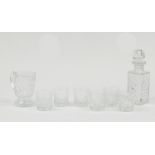 Cut glass decanter, set of six tumblers and a water jug :For Further Condition Reports Please