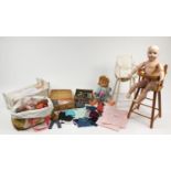 Vintage and later dolls, doll's house furniture, high chairs etc :For Further Condition Reports