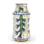 Islamic Albarello jar hand painted with flowers, 18cm high :For Further Condition Reports Please