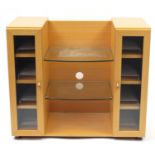 Beech multi-media stand by John Coyle, 81.5cm H x 95cm W x 43.5cm D :For Further Condition Reports