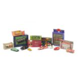 Mostly vintage toys including a tinplate army staff car, Dinky Silver Jubilee bus, Dinky Pink