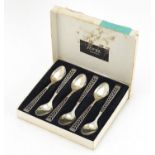 Set of six Norwegian 830S silver teaspoons, housed in a Juvel Prydsolv box, each 11cm in length,