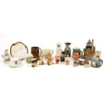 Assorted china including commemorative tankards, agate slab, German Beerstein and Toby jugs :For