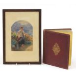 Late 19th century album of hand written poems and a heightened watercolour of a female standing