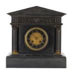 Victorian black slate mantel clock with Corinthian columns, inscribed Rowell Oxford, 31cm high :