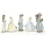 Five collectable figurines comprising Nao and Coalport, the largest 25.5cm high :For Further