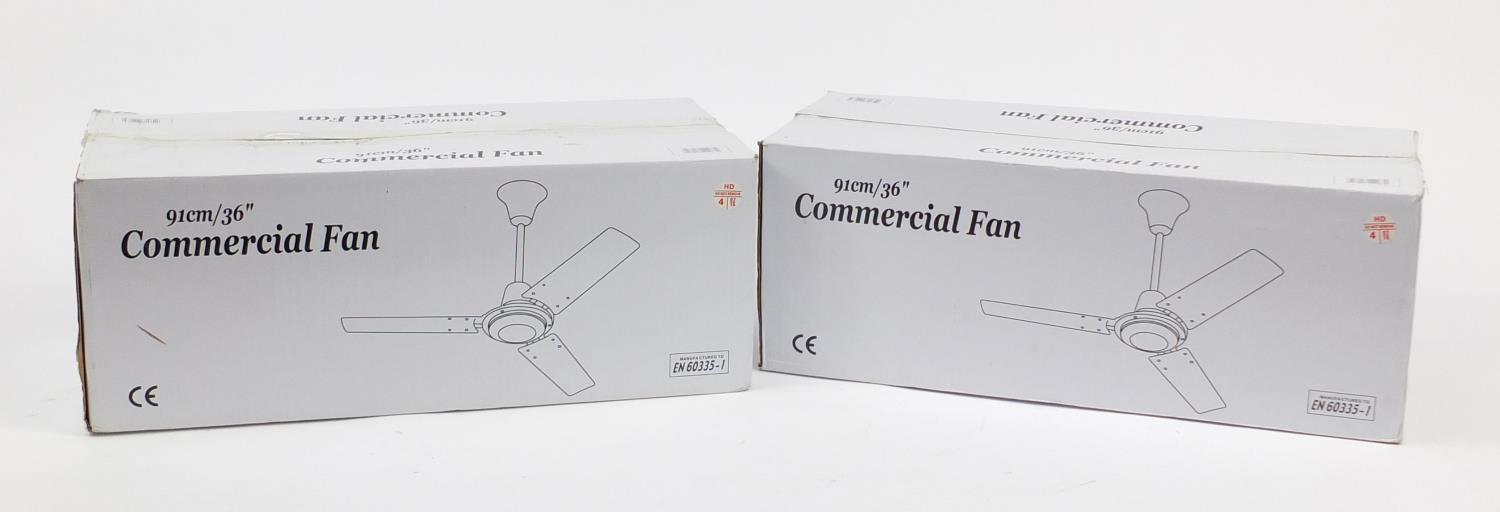 Two as new 91cm commercial ceiling fans :For Further Condition Reports Please Visit Our Website,