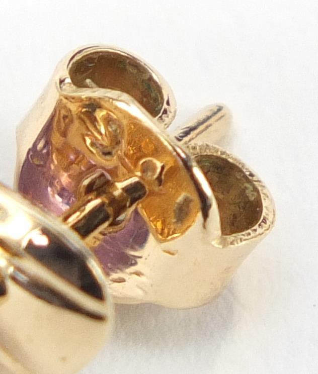 Pair of unmarked gold amethyst earrings, 3.2cm in length, 8.4g :For Further Condition Reports Please - Image 4 of 7