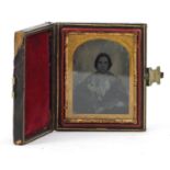 19th century black and white photograph, housed in a gilt metal frame and tooled leather case :For