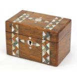 Walnut twin divisional tea caddy with pearl and abalone inlay, 12cm H x 18cm W x 11cm D :For Further